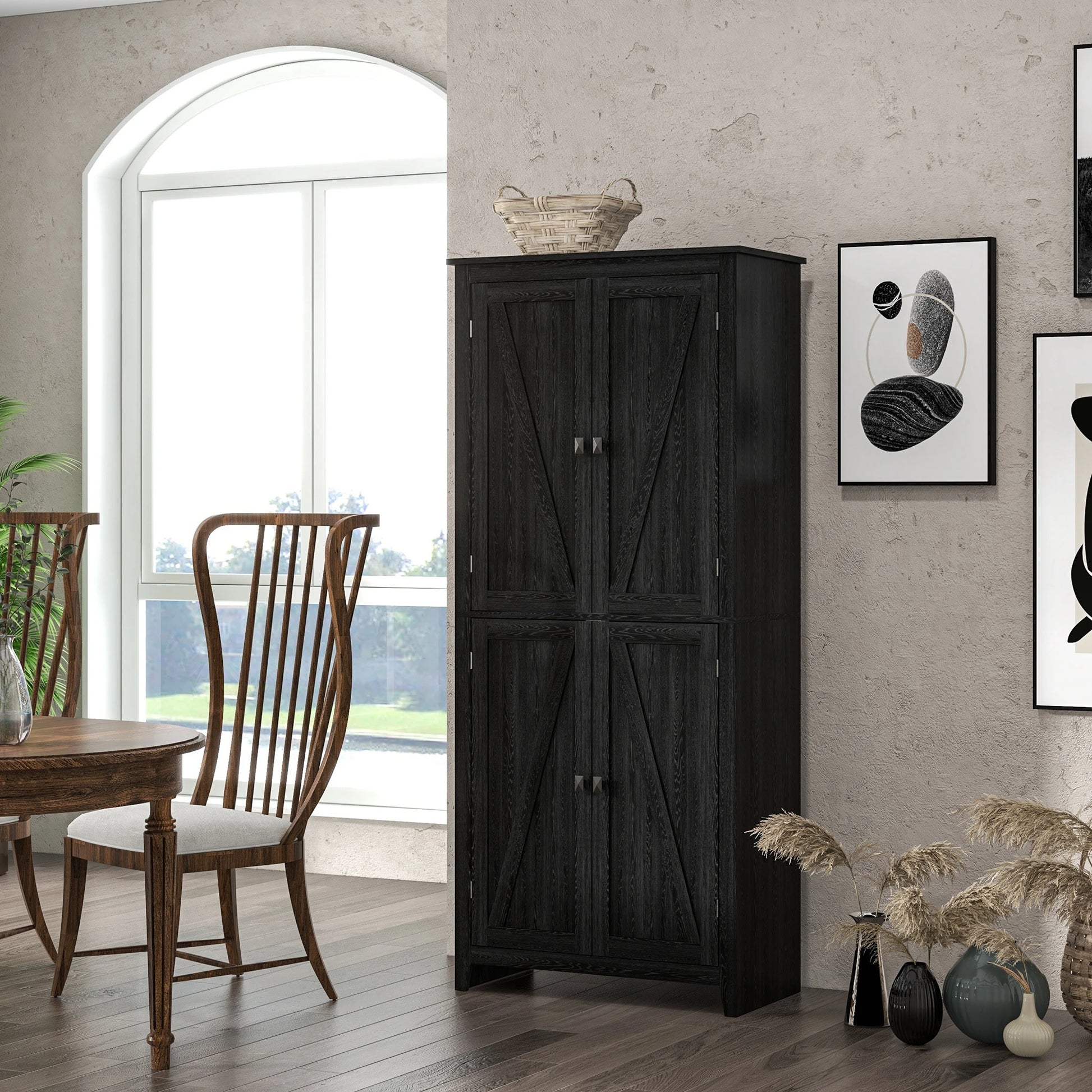 72" Freestanding Storage Cabinet, Kitchen Pantry with Doors, Shelves, Black Kitchen Pantry Cabinets at Gallery Canada