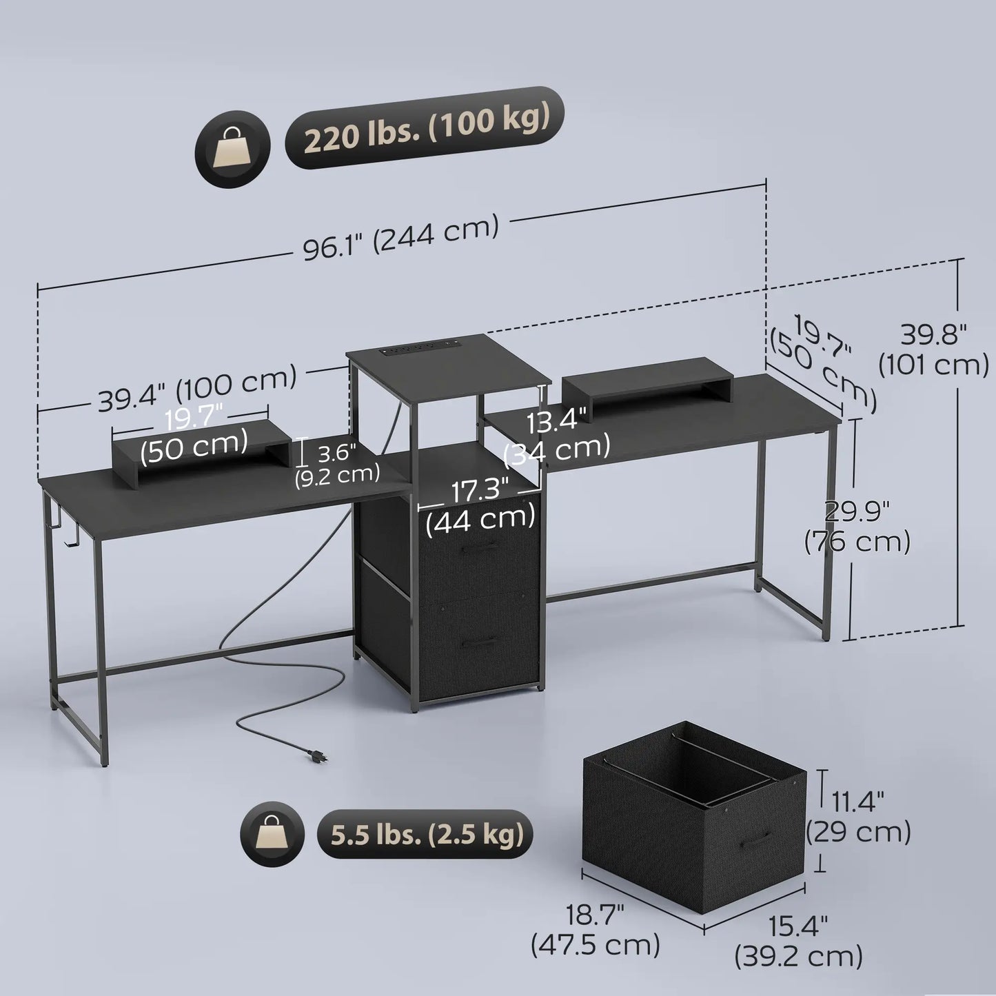 96 Inch Gaming Desk, Dual Computer Desk, Black Gaming Desks at Gallery Canada