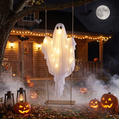 5Ft Halloween Hanging Swing Ghost, LED String Lights
