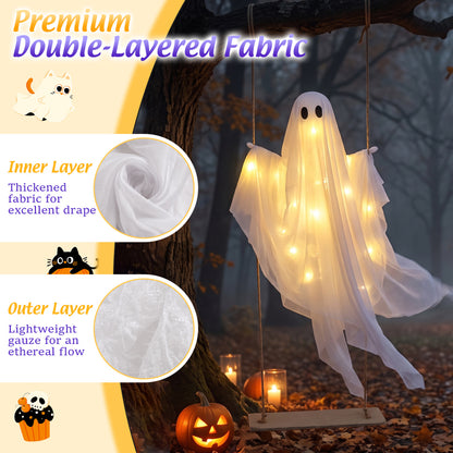5Ft Halloween Hanging Swing Ghost, LED String Lights