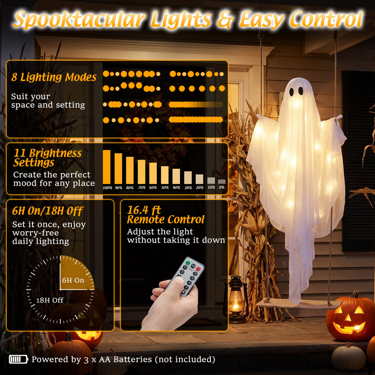5Ft Halloween Hanging Swing Ghost, LED String Lights