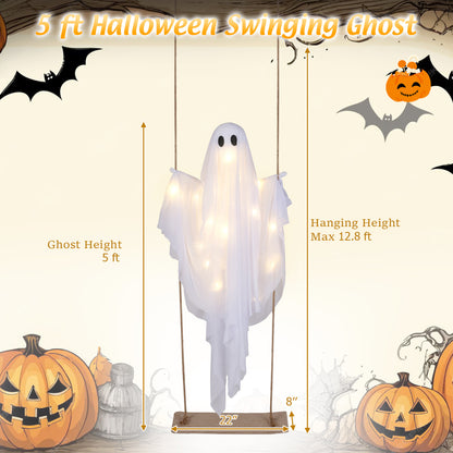 5Ft Halloween Hanging Swing Ghost, LED String Lights