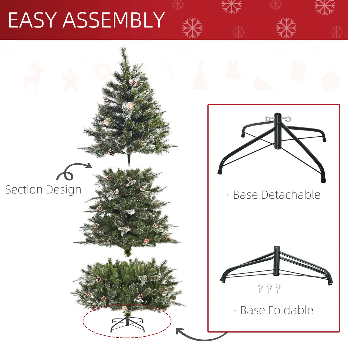 7FT Artificial Christmas Snow Pine Tree, Pinecone, Green Artificial Christmas Trees at Gallery Canada