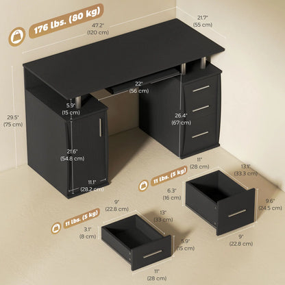 47" Computer Desk with Keyboard Tray, Storage Drawers, Black Computer Desks at Gallery Canada