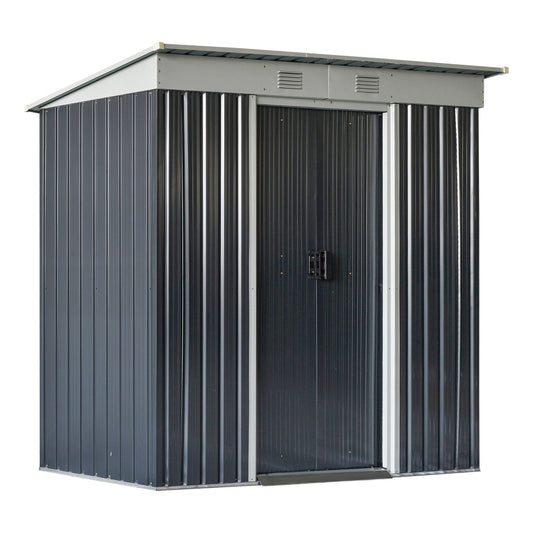 7' x 4' Outdoor Storage Shed, Metal Garden Tool Storage House Organizer with Lockable Sliding Doors and Vents for Backyard Patio Lawn, Charcoal Grey - Gallery Canada