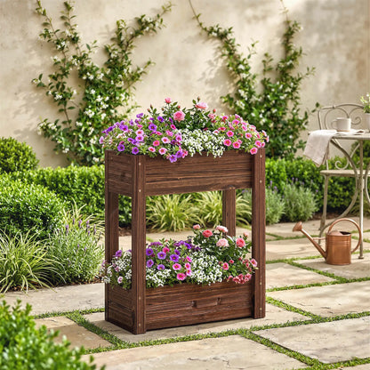 2-Tier Wooden Raised Garden Bed, 23.6" x 9.8" x 27.6", Elevated Planter Box Elevated Garden Beds at Gallery Canada
