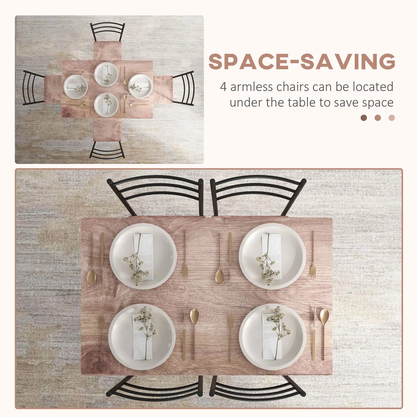 5 Piece Dining Table Set for 4, Space Saving Kitchen Table and 4 Chairs, Rectangle, Steel Frame for Dining Room Bar Sets at Gallery Canada