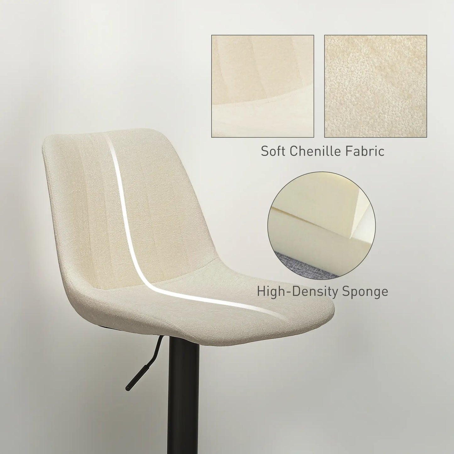 Adjustable Barstools Set of 2, Swivel with Back, Footrest, Beige Bar Stools at Gallery Canada