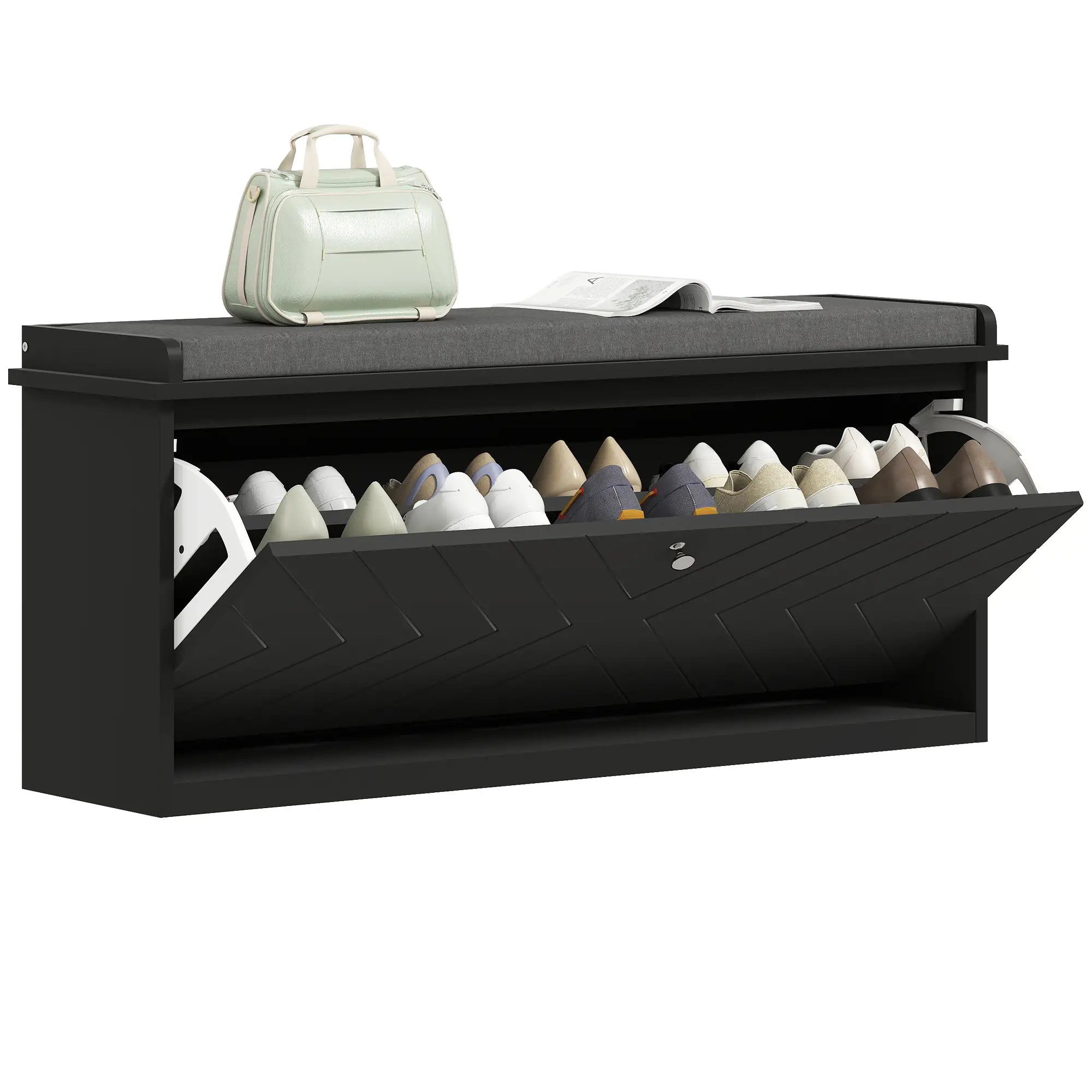 Upholstered Shoe Storage Bench with Flip Drawer, Adjustable Shelf, Fits 10 Pairs Shoe Storage Cabinets & Racks at Gallery Canada