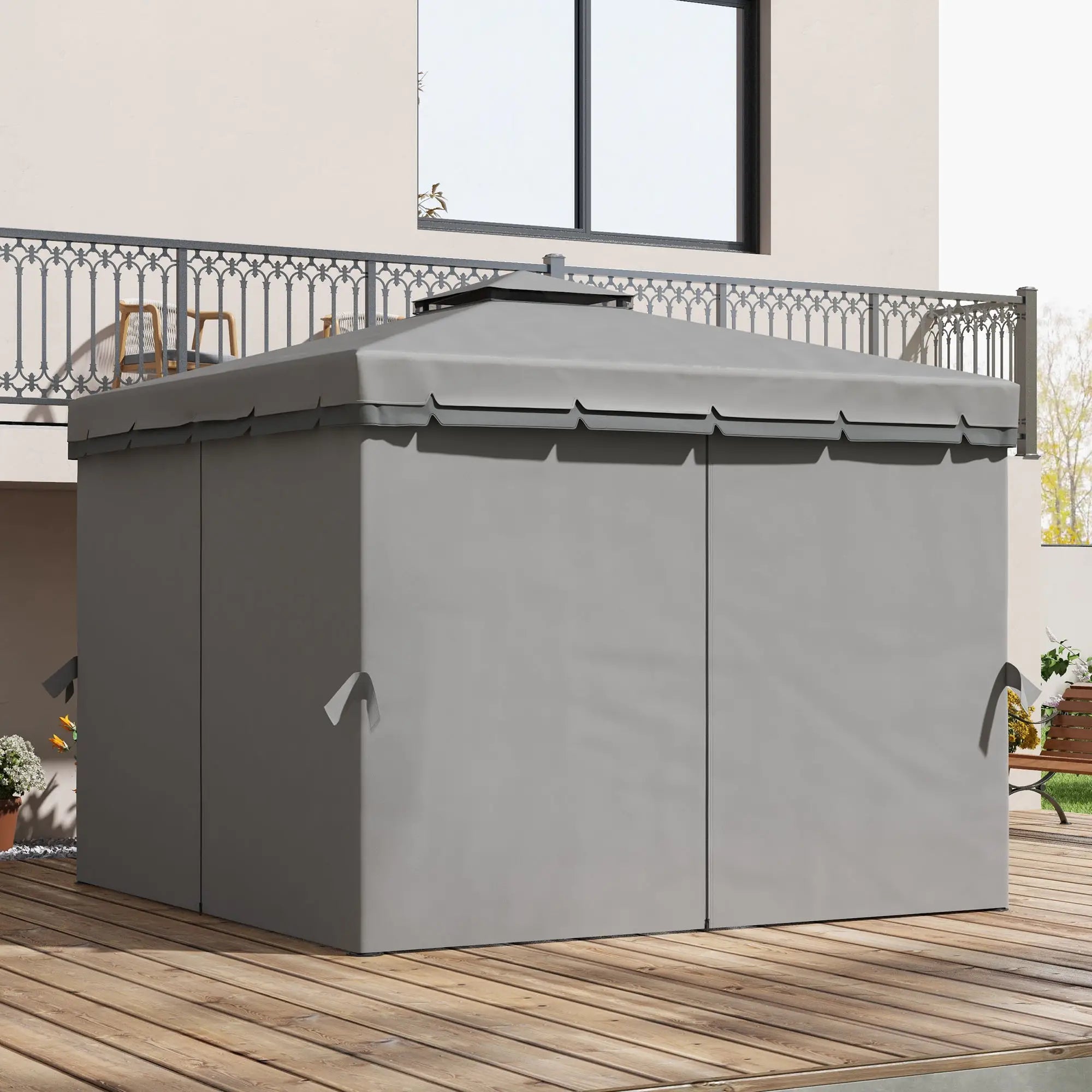 10' x 10' 2-Tier Gazebo, Zippered Mesh Sidewalls, Aluminum Frame, Light Grey Gazebos at Gallery Canada