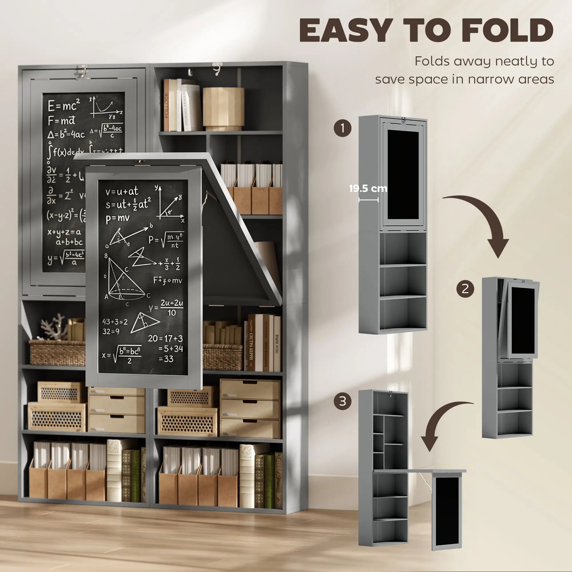 Fold-Out Convertible Office Desk, Wall Mount, Blackboard, Shelf, Charcoal Grey Computer Desks at Gallery Canada