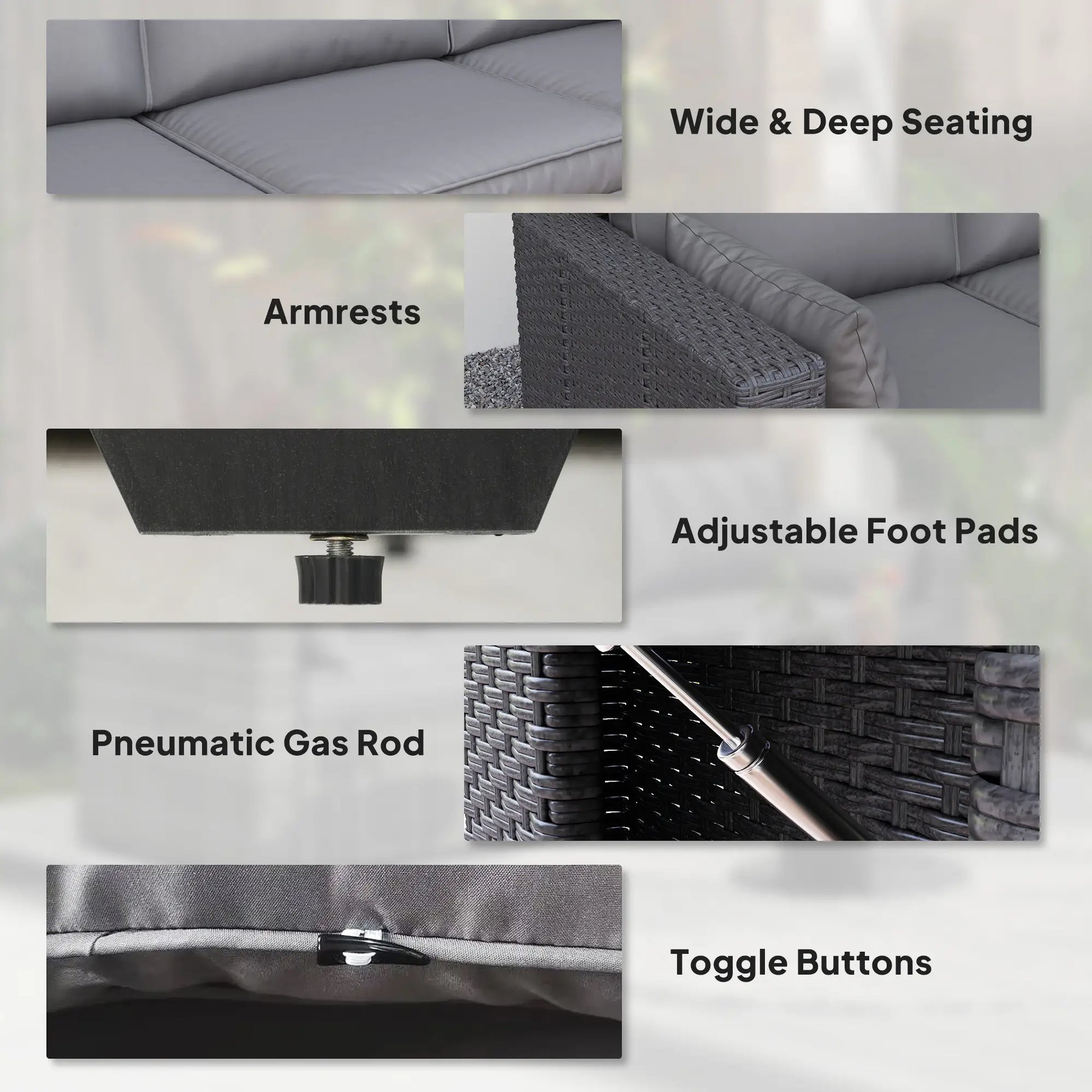 3 Seater Wicker Patio Sofa, 6" Thick Cushions, Deep Seating, Grey Patio Furniture Sets at Gallery Canada