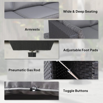 3 Seater Wicker Patio Sofa, 6" Thick Cushions, Deep Seating, Grey Patio Furniture Sets at Gallery Canada