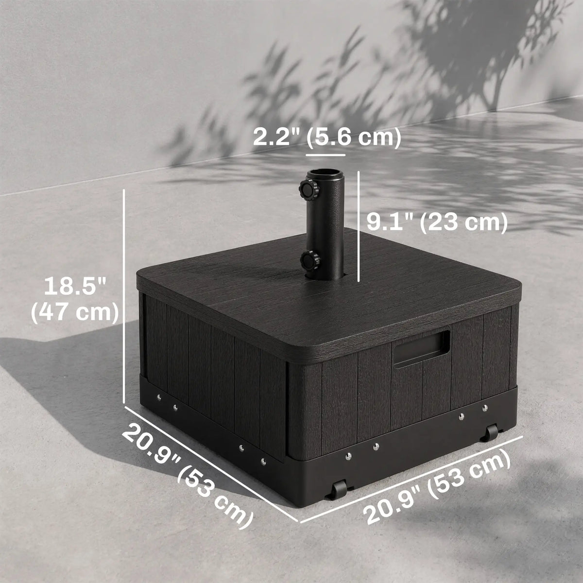 3-in-1 Outdoor Umbrella Base with Wheels, Side Table, Planter Box, 175lbs, Black Umbrella Bases at Gallery Canada