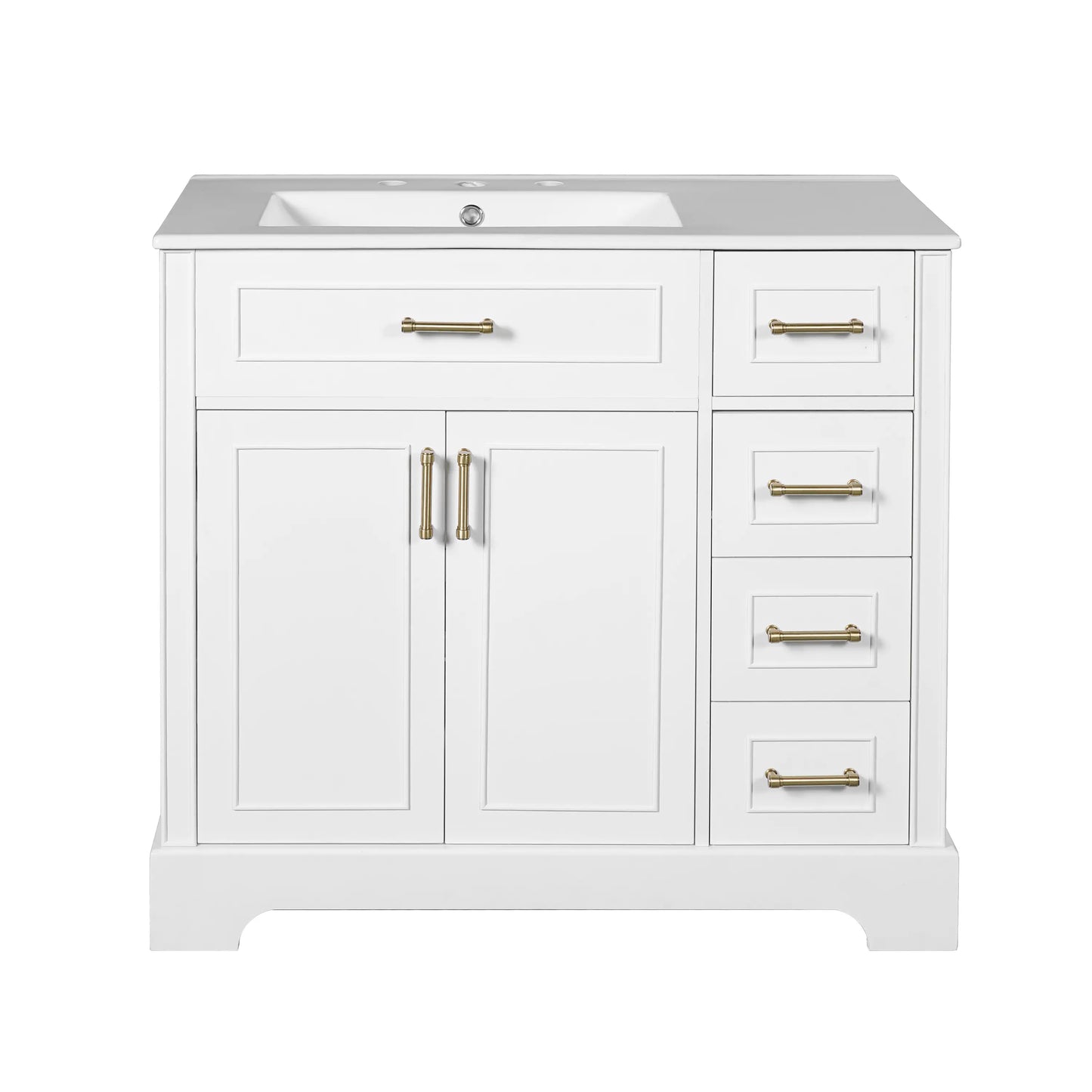 Bathroom Vanity, Ceramic Sink, Soft-Close Doors, 36" L x 18.5" W x 34" H, White Sink Cabinets White at Gallery Canada