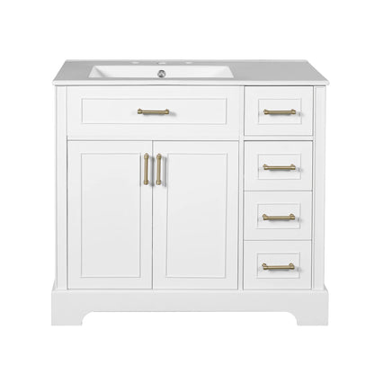 Bathroom Vanity, Ceramic Sink, Soft-Close Doors, 36" L x 18.5" W x 34" H, White Sink Cabinets White at Gallery Canada