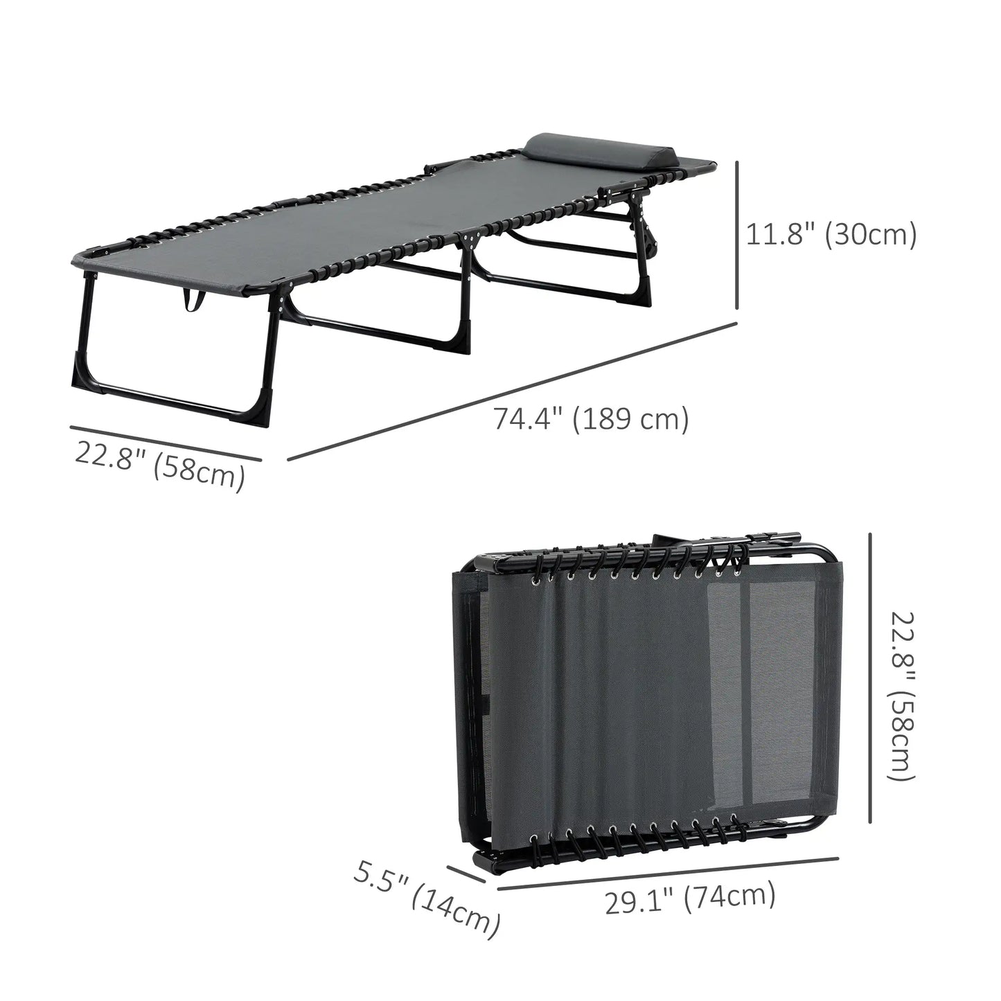 Outdoor Folding Chaise Lounge, Adjustable Backrest, Removable Pillow, Grey Lounger Chairs at Gallery Canada