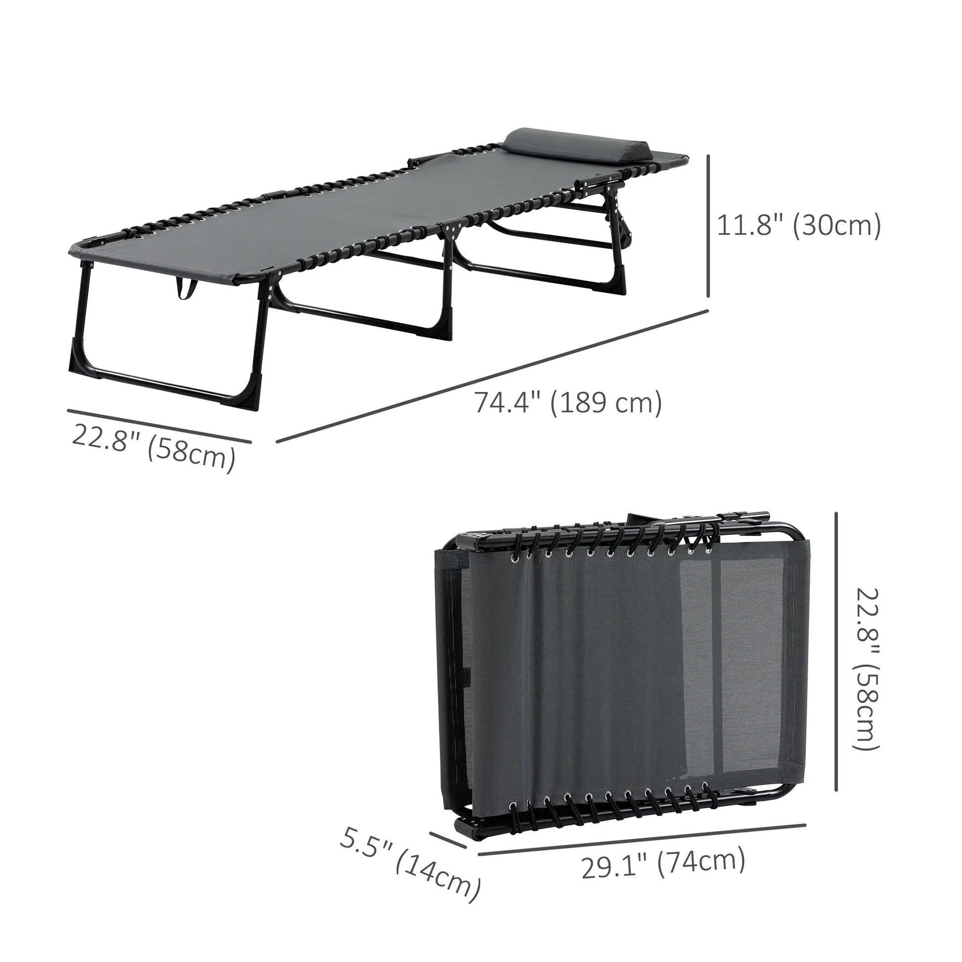Outdoor Folding Chaise Lounge, Adjustable Backrest, Removable Pillow, Grey Lounger Chairs at Gallery Canada