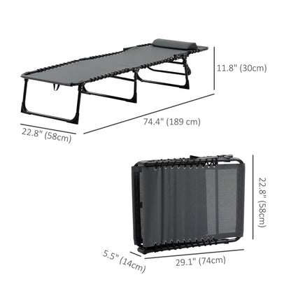 Outdoor Folding Chaise Lounge, Adjustable Backrest, Removable Pillow, Grey Lounger Chairs at Gallery Canada