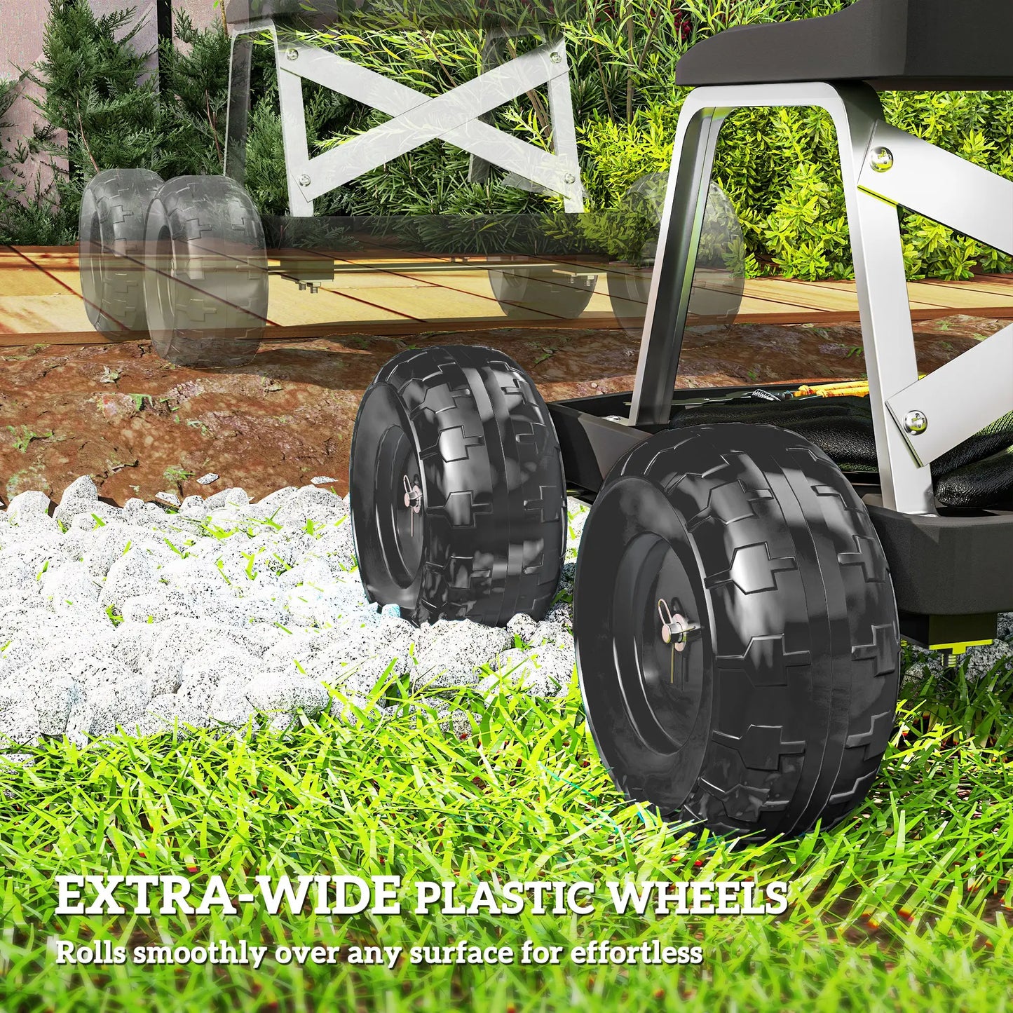 Rolling Garden Stool With Tool Tray, 19.7" x 19.3" x 12.6", Black Garden Accessories at Gallery Canada