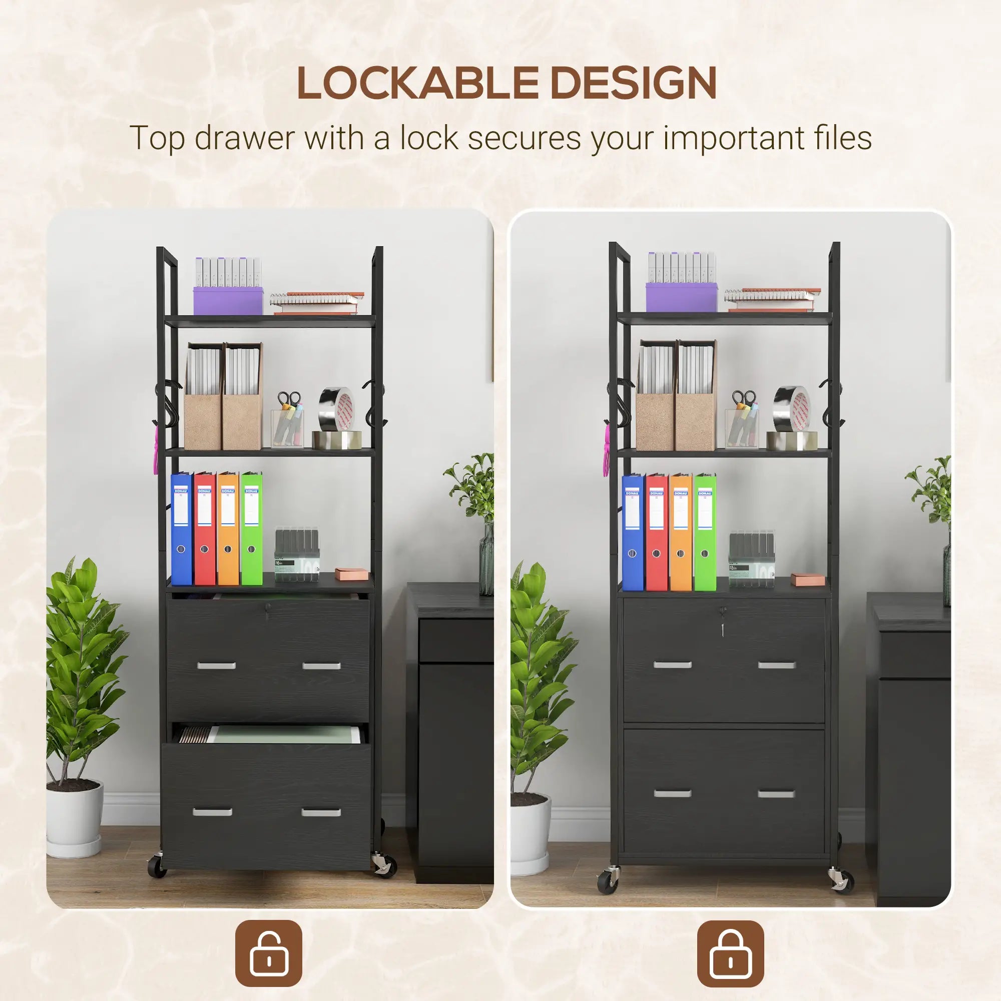 Mobile 2 Drawer File Cabinet, Adjustable Hanging Bar, Letter A4 Legal Size, Black Office Cabinets & Cupboards at Gallery Canada