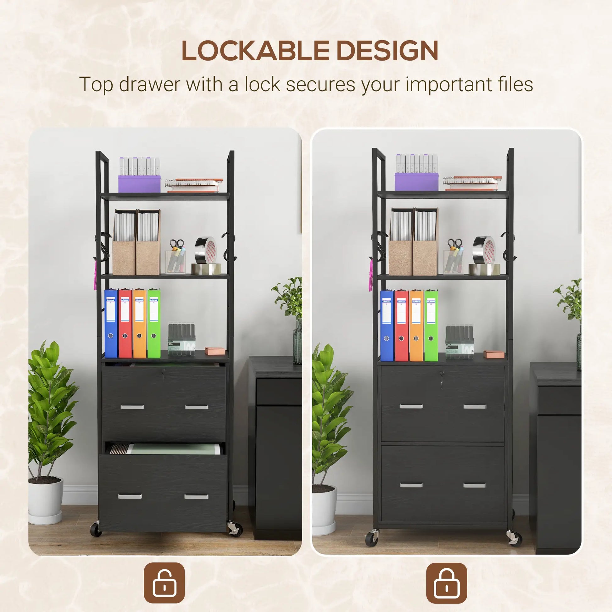 Mobile 2 Drawer File Cabinet, Adjustable Hanging Bar, Letter A4 Legal Size, Black Office Cabinets & Cupboards at Gallery Canada