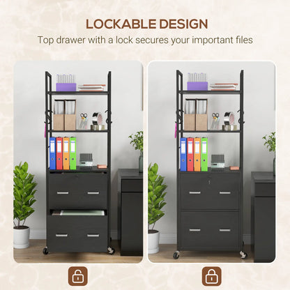 Mobile 2 Drawer File Cabinet, Adjustable Hanging Bar, Letter A4 Legal Size, Black Office Cabinets & Cupboards at Gallery Canada