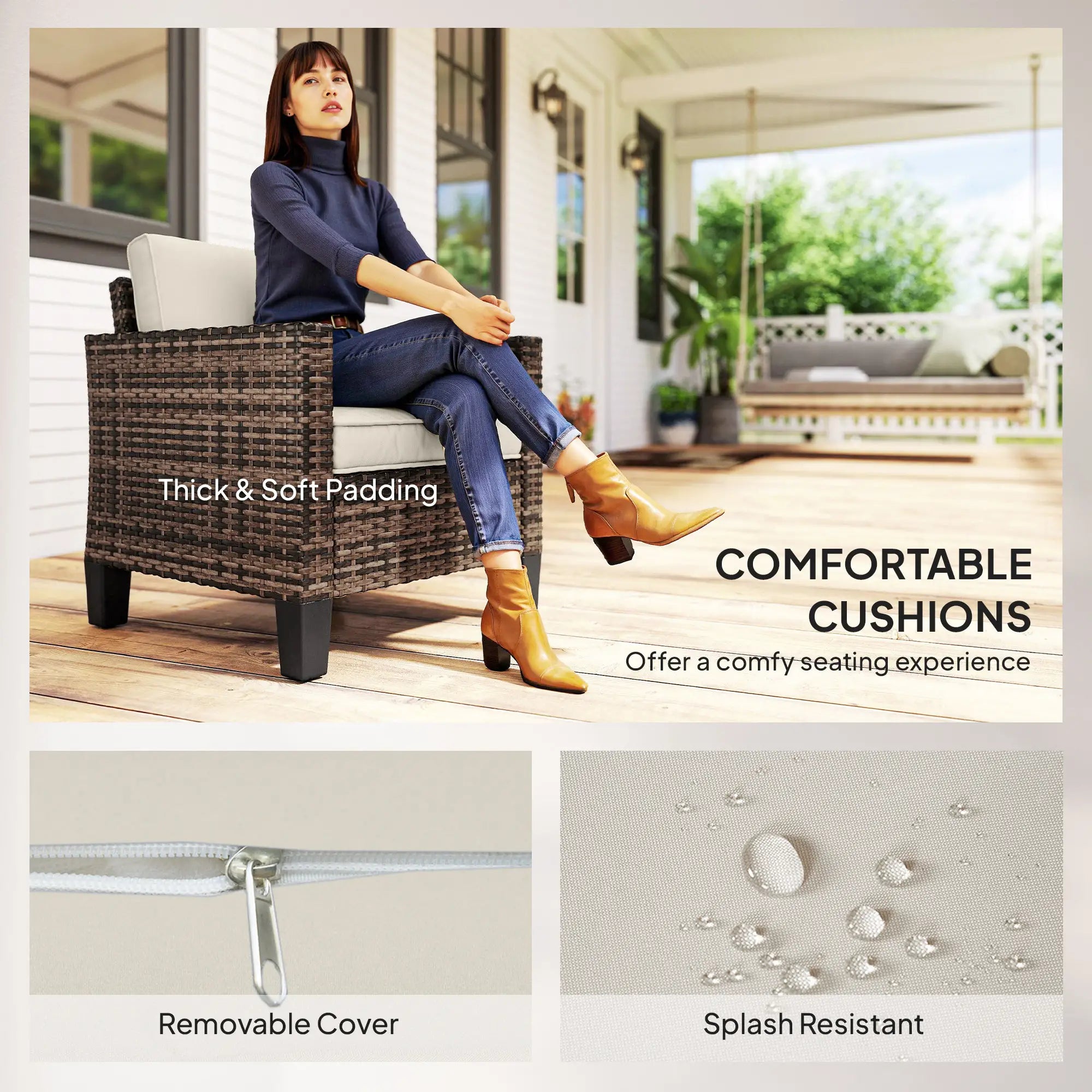 Single Wicker Patio Chair With Armrests, Cushions, Cream White Patio Chairs at Gallery Canada