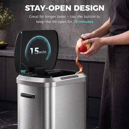 Automatic Trash Can, 13.2Gal / 50L, Touchless, Soft-Close Lid, Silver