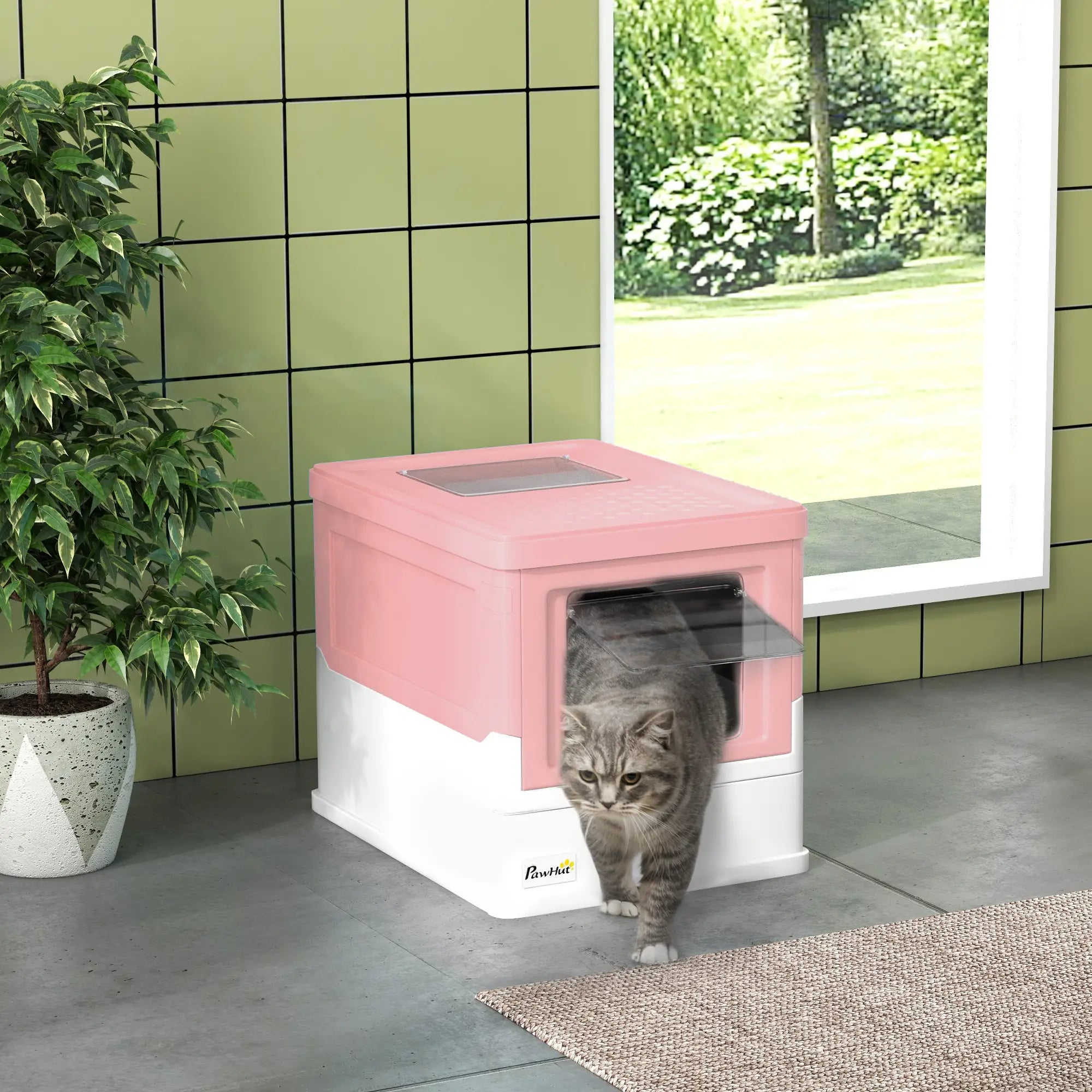 Enclosed Kitty Litter Box, Large, with Scoop, Tray, Pink Cat Litter Box Enclosures at Gallery Canada
