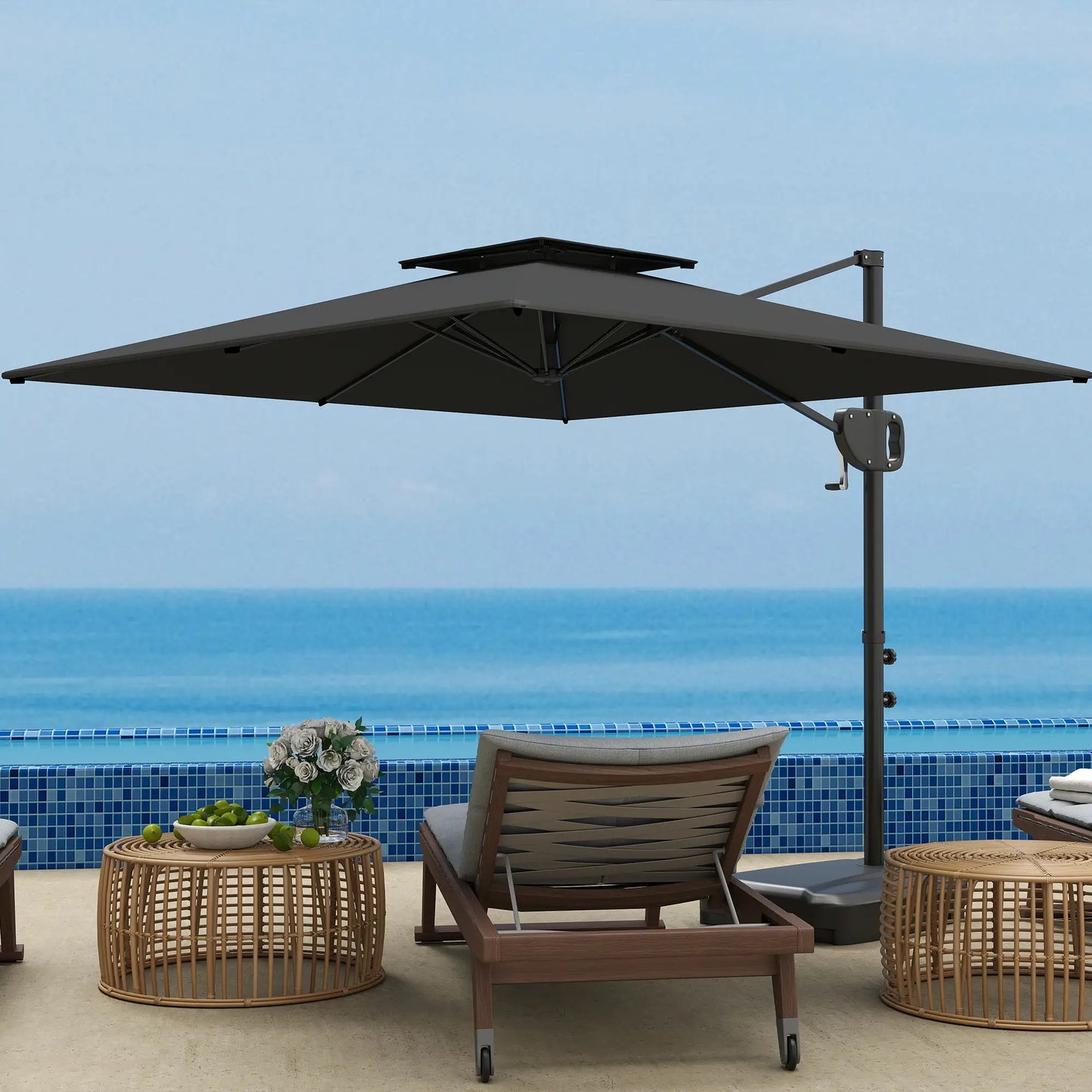 Square Cantilever Patio Umbrella, Double Top Offset, 8' x 9', Dark Grey Offset Cantilever Umbrellas at Gallery Canada