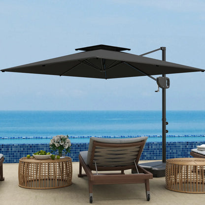 Square Cantilever Patio Umbrella, Double Top Offset, 8' x 9', Dark Grey Offset Cantilever Umbrellas at Gallery Canada