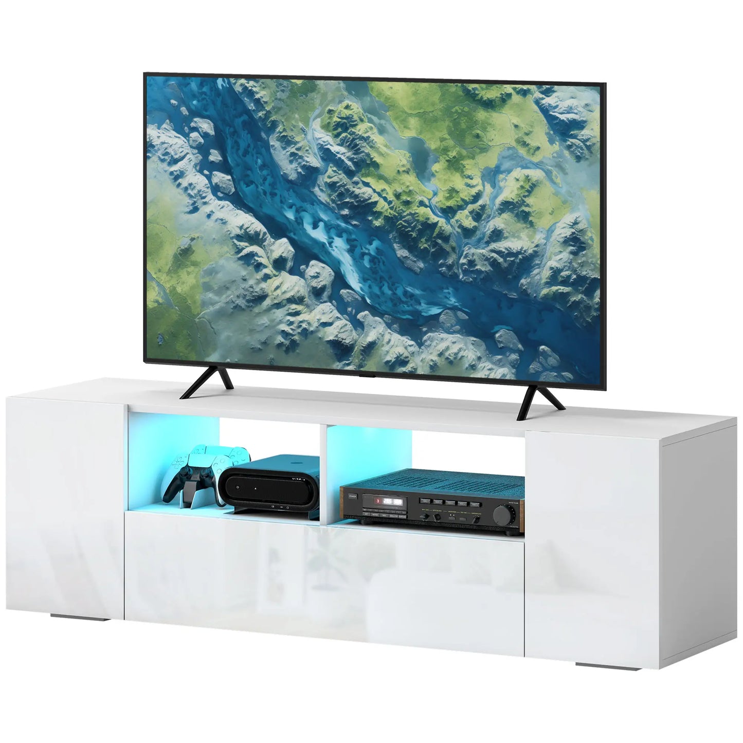 TV Stand for 60" TVs, LED Lights, Storage Shelves, 53.9" x 13.8" x 16.5", White TV Stands at Gallery Canada