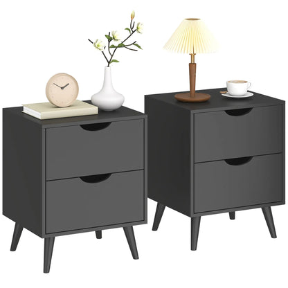 Modern Bedside Table Set Of 2, 2 Drawers, Pine Wood Legs, Black Bedside Tables at Gallery Canada