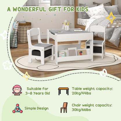 3 Piece Kids Table and Chair Set, Reversible Tabletop, Blackboard, Storage, Grey Kids Table Sets at Gallery Canada