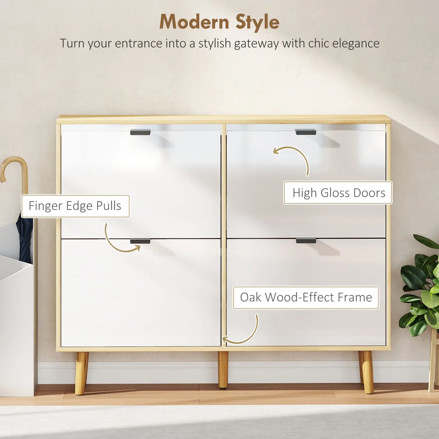 Narrow Shoe Cabinet, 4 Flip Drawers, Adjustable Shelves, Holds 20 Pairs, White Shoe Storage Cabinets & Racks at Gallery Canada