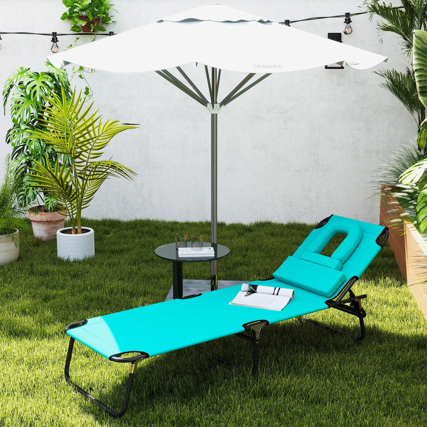 Folding Outdoor Lounge Chair, Portable Reclining Beach Lounger, Detachable Pillow, 3-Position Adjustable, Green Lounger Chairs at Gallery Canada