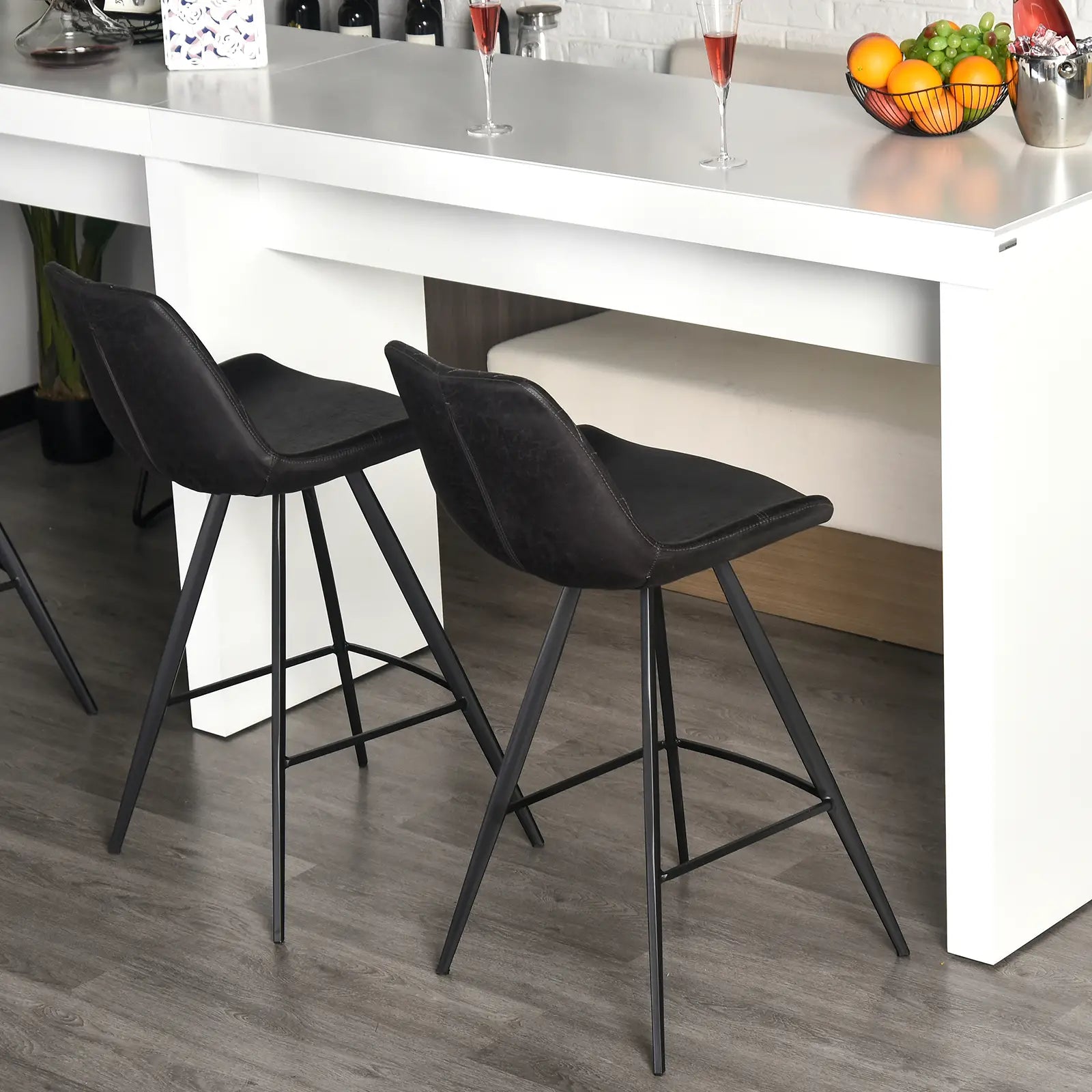 Set of 2 Microfiber Bar Stools, Kitchen Stools with Padded Seat, Black Bar Stools at Gallery Canada