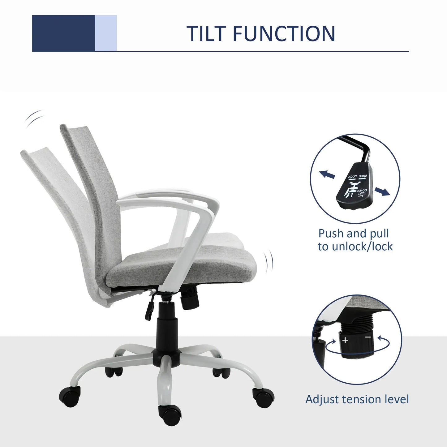 Linen Mid Back Office Chair, Tilt Function, Swivel, Light Grey Task Chairs at Gallery Canada