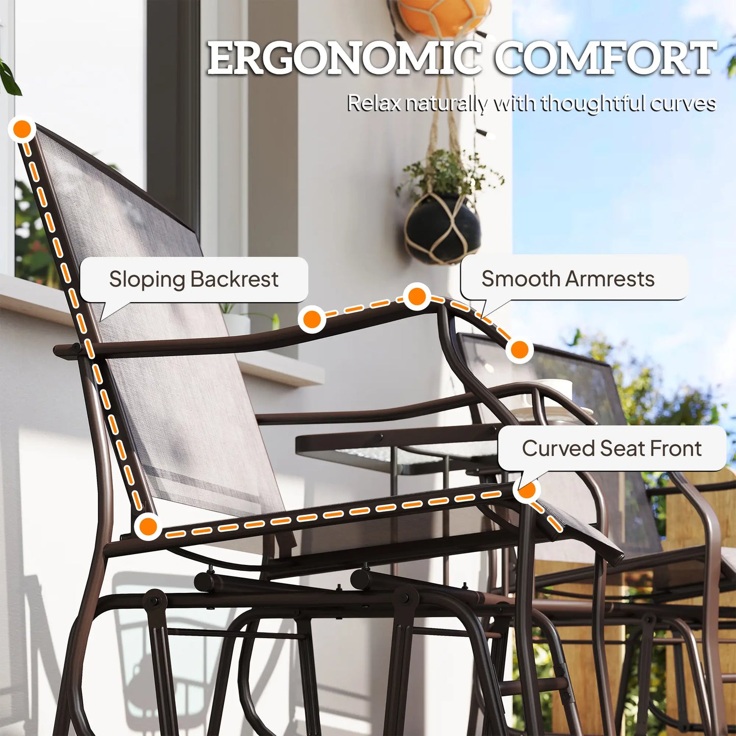 Double Glider Chair with Glass Top Table, Outdoor High Back, Grey Outdoor Gliders at Gallery Canada