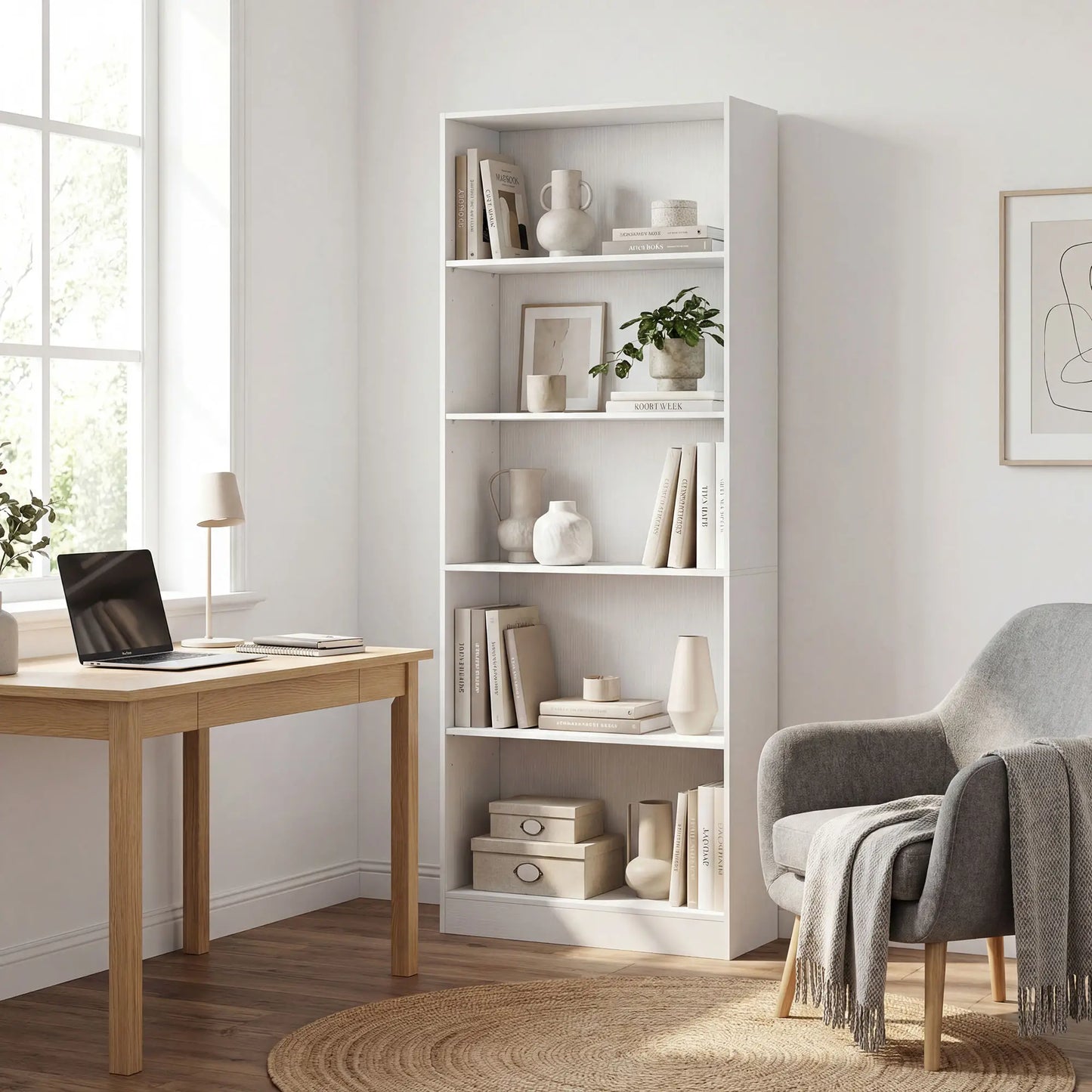 5-Tier Bookcase, Adjustable Shelves, Storage Bookshelf, White Display Bookshelves at Gallery Canada