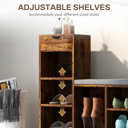 Upholstered Shoe Storage Bench With Seat, Drawer, 6 Shelves, Rustic Brown Shoe Storage Cabinets & Racks at Gallery Canada