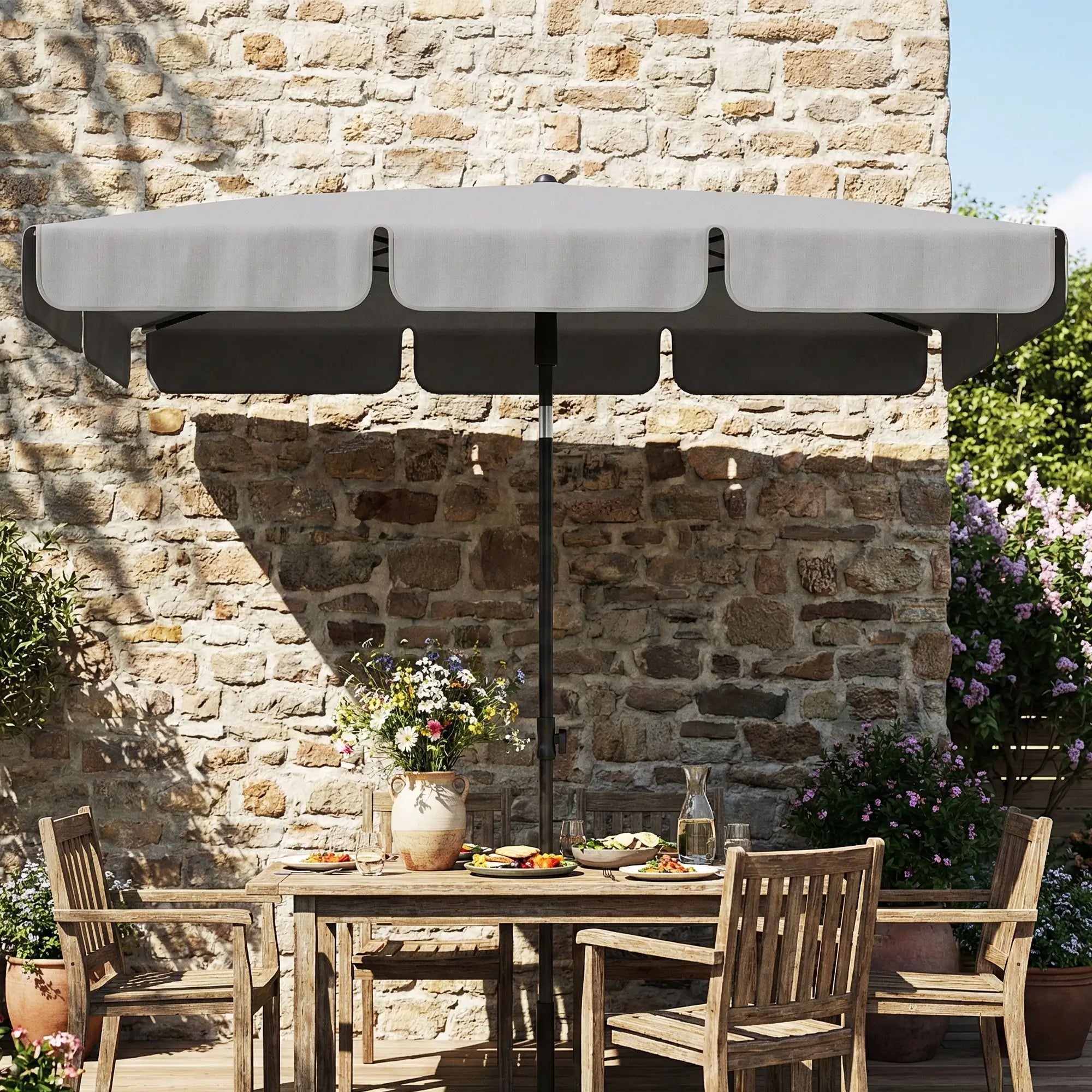 6' x 4' Grey Patio Umbrella, Tilt Crank, Rectangular Outdoor, Grey Sun Umbrellas at Gallery Canada