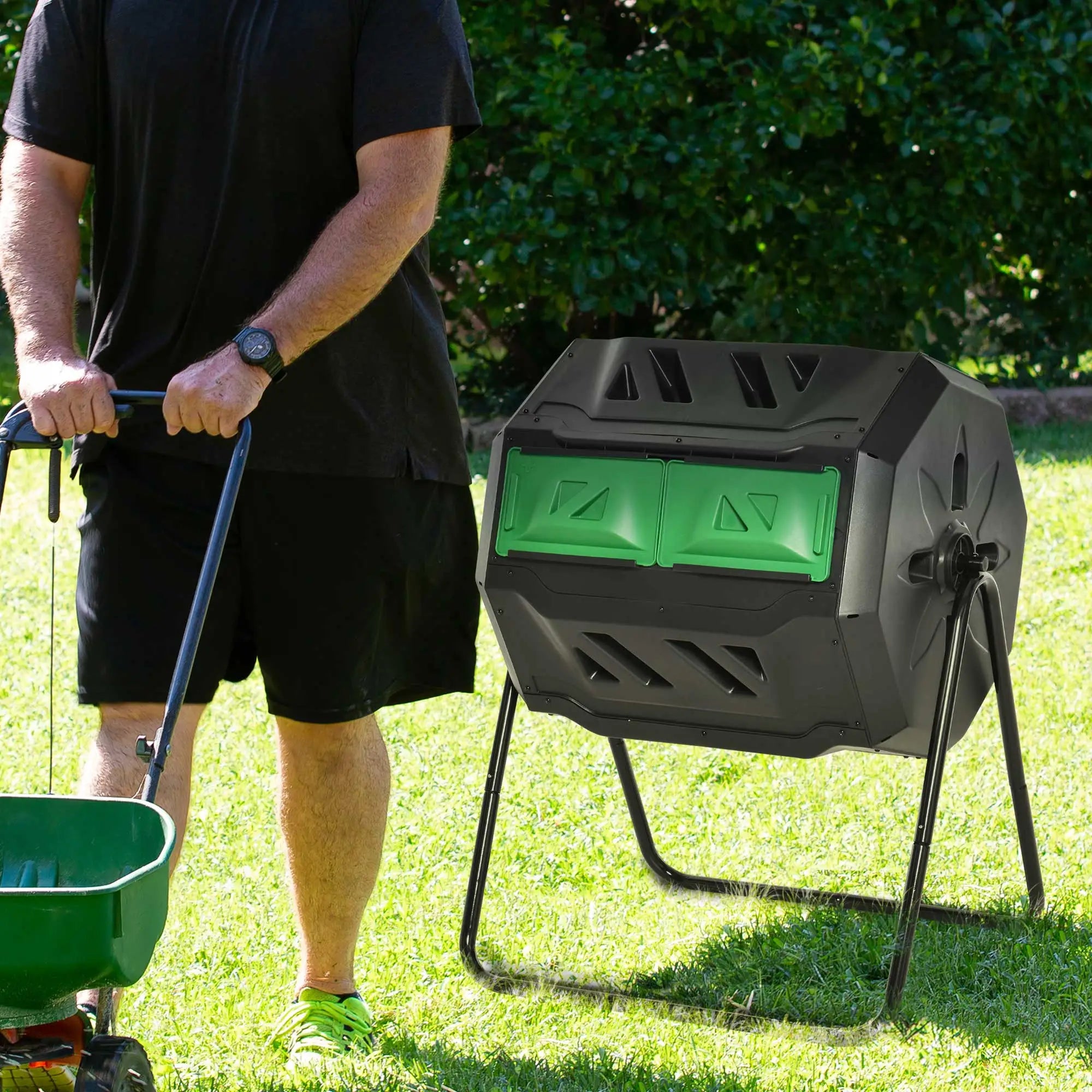 Dual Chamber Compost Bin, 360° Rotating, 43 Gallon, Green Garden Accessories at Gallery Canada