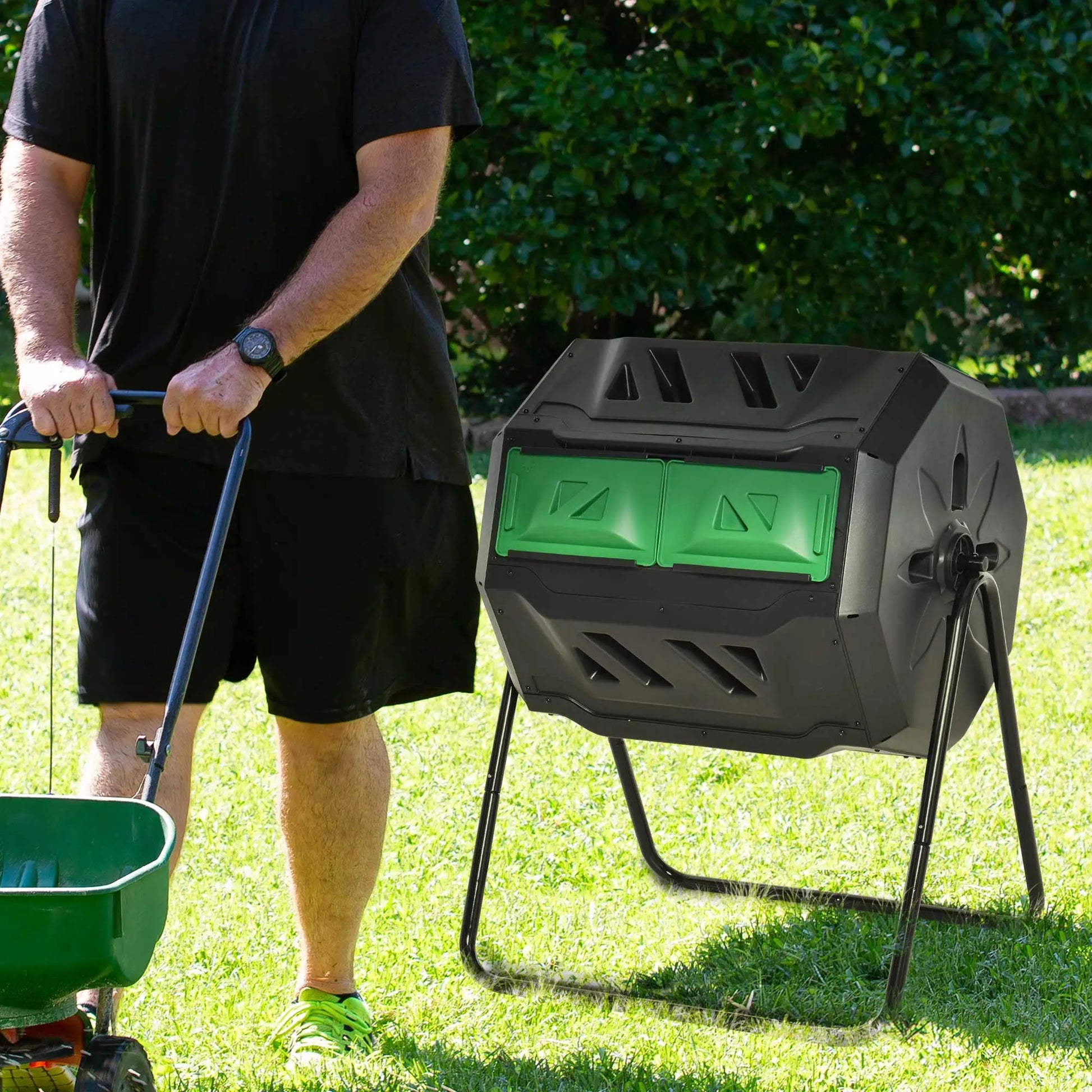 Dual Chamber Compost Bin, 360° Rotating, 43 Gallon, Green Garden Accessories at Gallery Canada