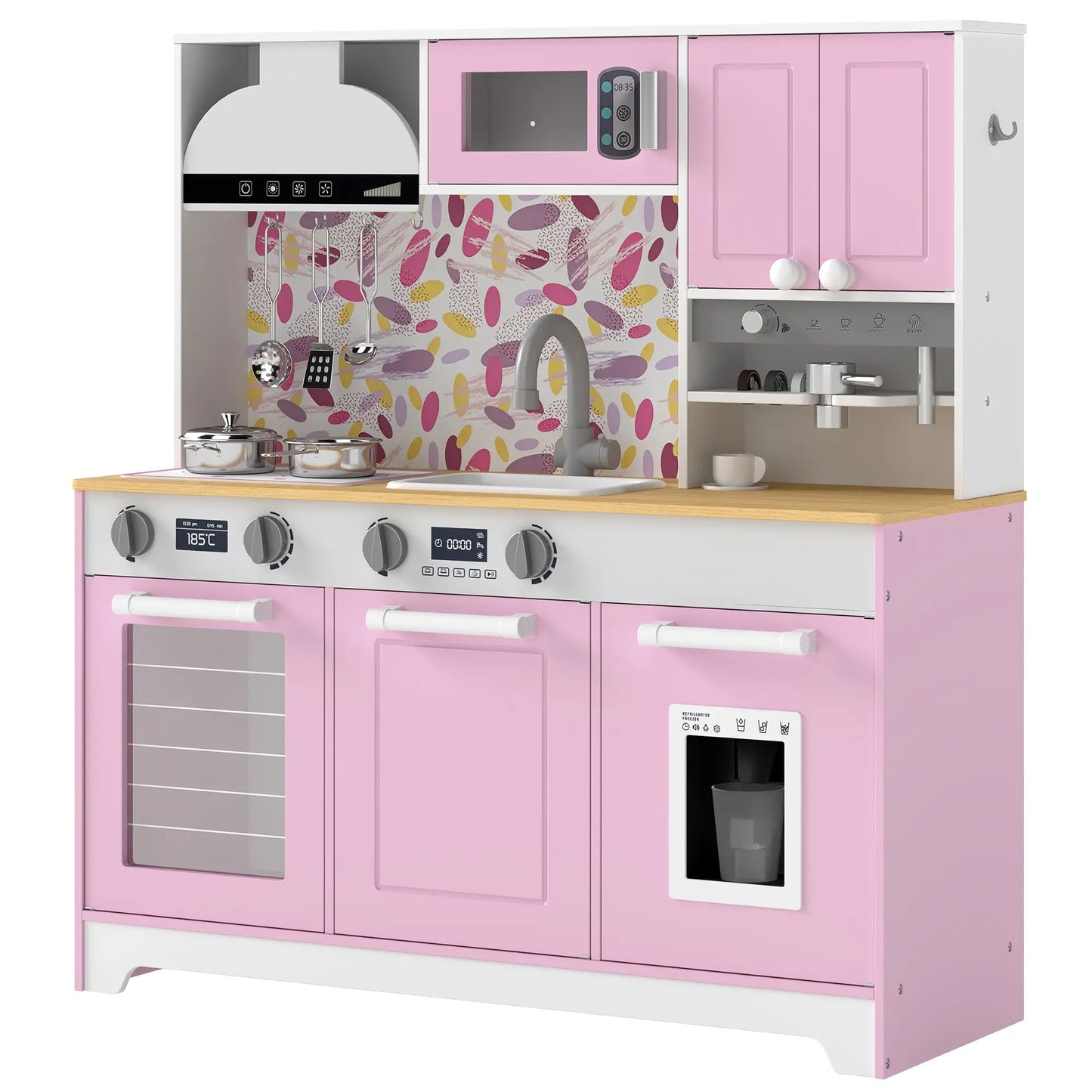 Cuisine de jeu pour enfants avec machine à café, machine à glaçons, rangement, bleue