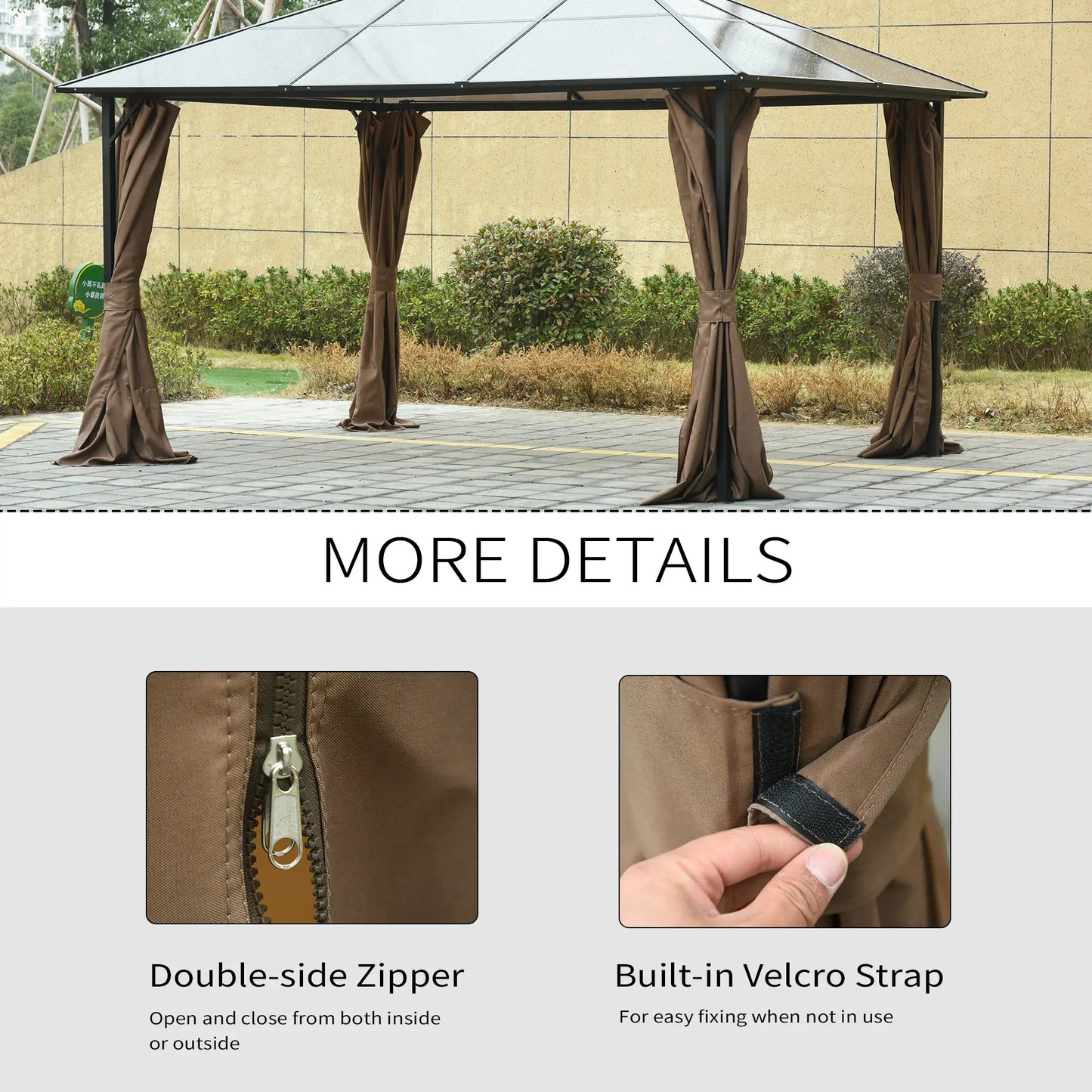 10' x 12' Gazebo Sidewall Set, 4 Panels, Hooks, C-Rings, Brown Gazebo Sidewalls at Gallery Canada