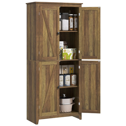 72" Freestanding Storage Cabinet, Kitchen Pantry with Doors, Shelves, Brown Kitchen Pantry Cabinets at Gallery Canada