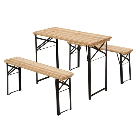 3 Piece Folding Picnic Table Set, Steel Frame, Natural Wood Bistro Sets Wood Colour at Gallery Canada