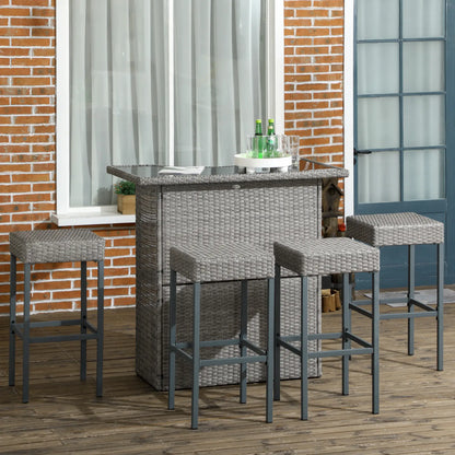 5 Pcs Patio Bar Set, Outdoor PE Rattan Wicker, 4 Chairs, Grey Bistro Sets at Gallery Canada
